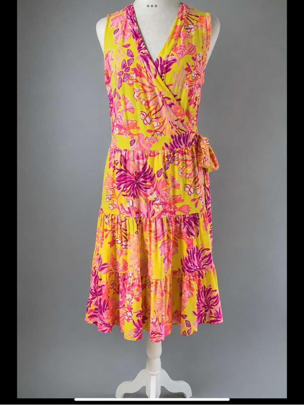 Lilly Pulitzer Folly Wrap Dress Calla Yellow Floral Coral M